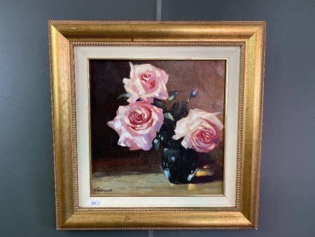 Original oil on canvas framed artwork by Wolfgang Lammle "Roses"