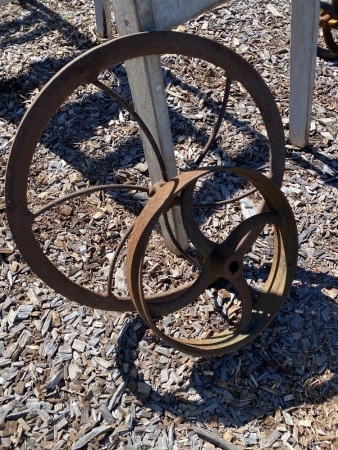 2 garden art metal industrial wheels