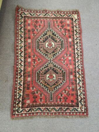 Vintage Hand Knotted Persian Shiraz Wool Rug with Lozenge Design