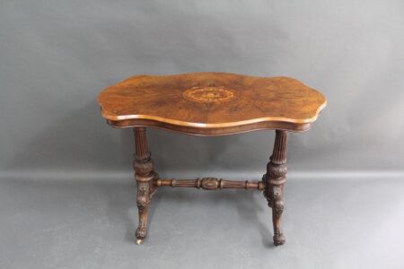 Antique Georgian Burr Walnut Inlaid Side Table on Carved Double Pedestal Legs