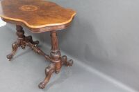 Antique Georgian Burr Walnut Inlaid Side Table on Carved Double Pedestal Legs - 2