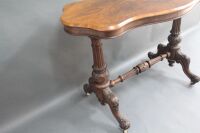 Antique Georgian Burr Walnut Inlaid Side Table on Carved Double Pedestal Legs - 3