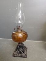 2 brown glass lanterns, one with metal base - 3