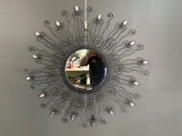 Decorative Round Bevelled Glass Mirror with Wire Starburst Style Framing