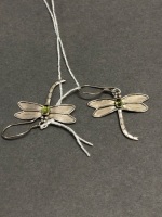 Pair of Sterling Silver Peridot Dragonfly Earrings