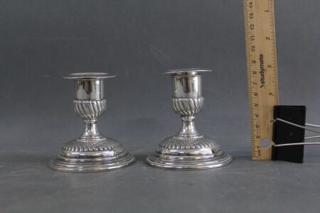 Pair of Short Hallmarked Antique Sterling Silver Candle Sticks. Edgar Finley & Hugh Taylor, London 1892
