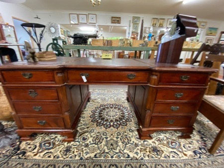 Vintage 2-sided Office Desk with Leather Inlays