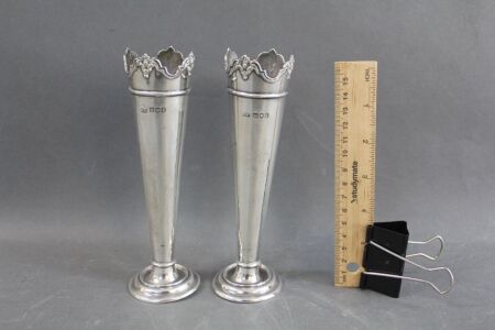 Pair of Mappin & Webb Hallmarked Antique Sterling Silver Bud Vases. London 1904