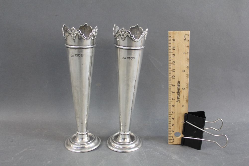 Pair of Mappin & b Hallmarked Antique Sterling Silver Bud Vases. London 1904