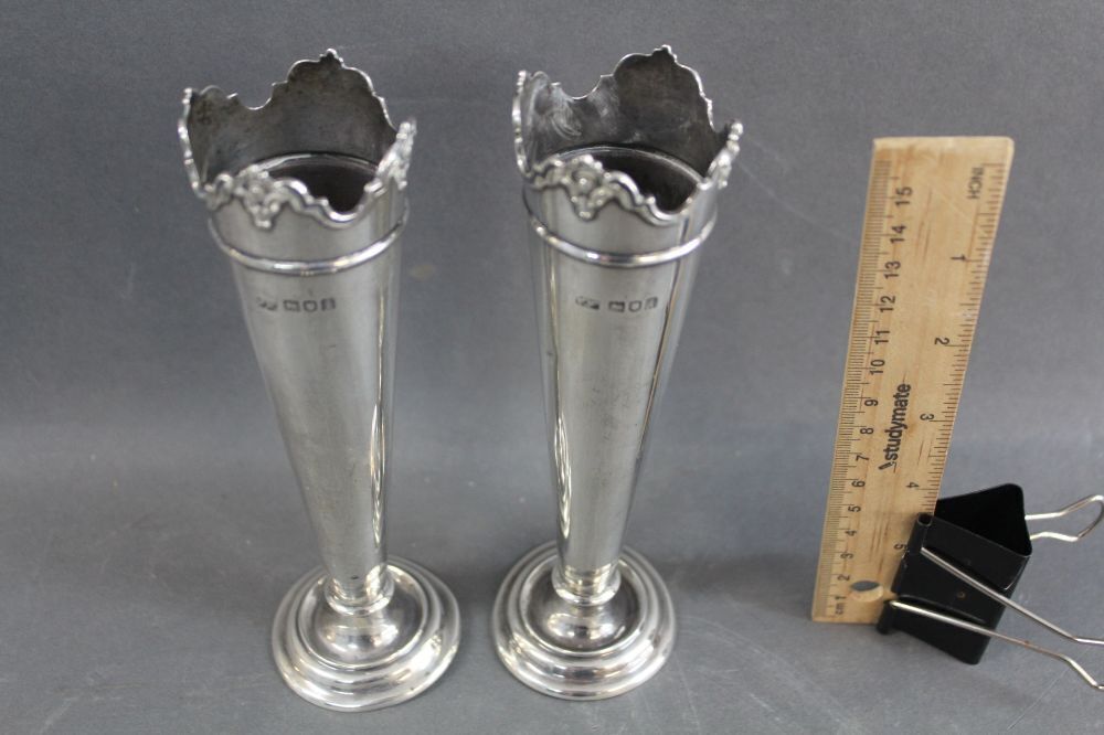Pair of Mappin & b Hallmarked Antique Sterling Silver Bud Vases. London 1904