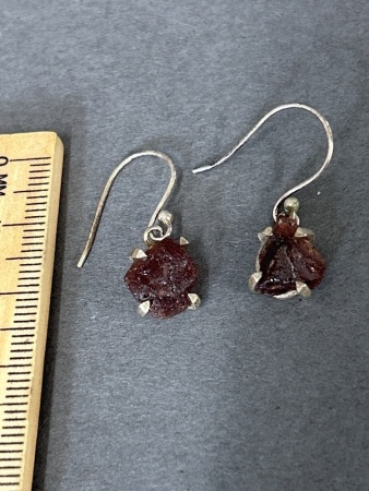 Sterling silver earrings with natural Rough uncut GARNET gemstones