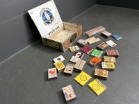 Selection of old matchboxes and match books in White Owl brand tabacco box - 2