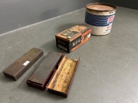 Vintage Lot of KLG Spark Plugs Tin, Sharpening Stones and Ampol 5lb Grease Tin (with grease) - 3