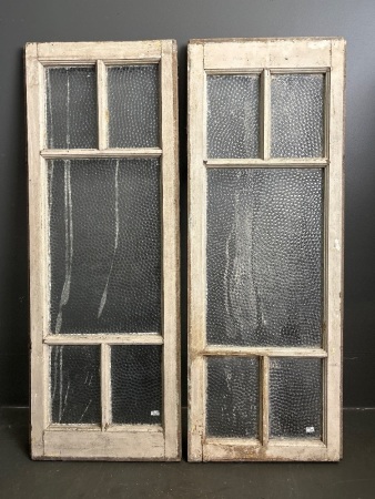 2 Antique Casement Windows with Bubble Glass for Restoration