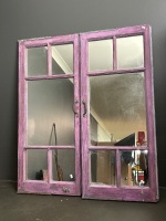 2 Antique Timber Casement Windows with Mirror Inserts