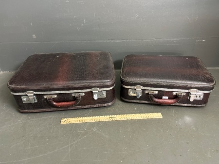 2 Vintage Golden Leaf Leather Travel Ports