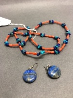 Coral, Lapis & Turquoise Necklace and Earrings