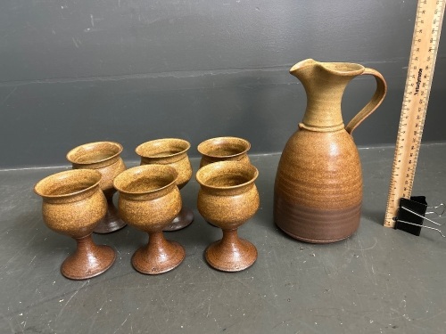 Pottery Set of 6 Goblets and Jug