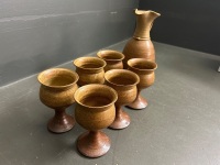 Pottery Set of 6 Goblets and Jug - 3