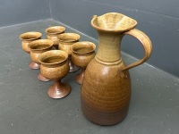 Pottery Set of 6 Goblets and Jug - 4