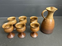 Pottery Set of 6 Goblets and Jug - 5