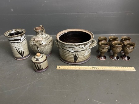 Lot of Mixed Pottery inc Goblets, Salt Shaker, Vase etc