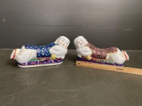 2 x Vintage Chinese porcelain Buddha head rests