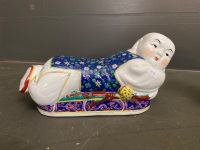2 x Vintage Chinese porcelain Buddha head rests - 2