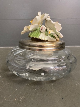 Crystal Bowl with Capodimonte Floral Style Lid