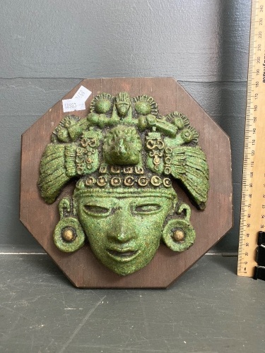 Vintage Mayan ground Malachite wall plaque