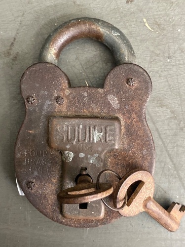 Antique HY Squire  & Sons four brass lever padlock Made in England