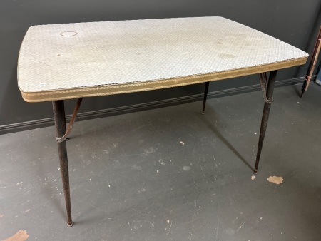 Retro Dining Table with Copper Coloured Alloy Trim and Steel Legs