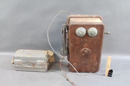 Vintage Timber Wall Phone - As Is + Vintage Field Telphone