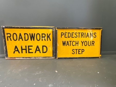 2 Tin Roadwork/Construction Warning Signs