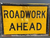 2 Tin Roadwork/Construction Warning Signs - 2