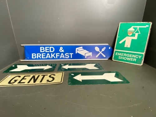 Assortment of Aluminum/Tin Directional and Building Signs