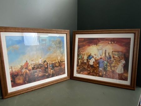 2 Limited Edition Prints (143/850) by Hugh Sawrey - The Bar Hotel, Yepoon, and Yarding The Scrubbers - both personally signed