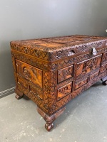 Large vintage Asian wooden carved teak glory box / chest - 2