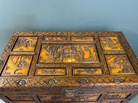 Large vintage Asian wooden carved teak glory box / chest - 3