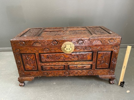 Asian Carved Camphor Chest with Brass Fittings