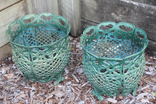 2 Cast Iron Latticework Planters