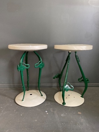 2 Homemade Drinks Tables - Made from Horse Hames and Plow Disks with Wooden Top