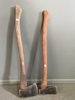 Vintage 4 1/2lb Hytest Axe - 5in cut + Small Cast Axe - 3 1/2in cut - makers mark obscured - 2