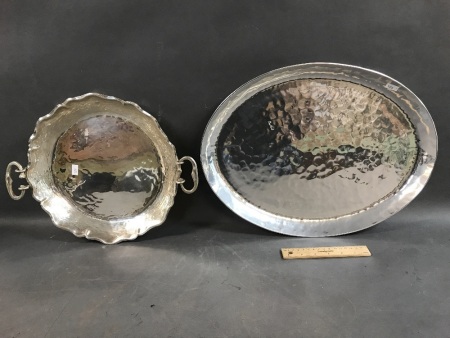 Don Sheil Hand Raised Oval Serving Platter and Chilean Silver Serving Platter with Handle