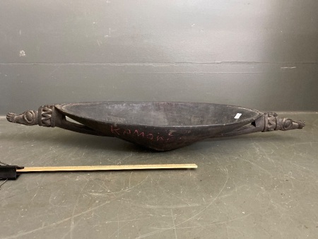 P.N.G Murik Lake (Sepik River) Carved Wooden Bowl with Crocodile Head Ends 