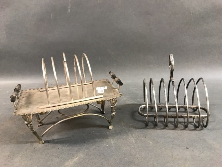 2 Vintage Silver Plated Toast Racks - 1 With Ebony Handles