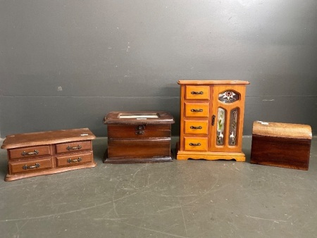 4 wooden various sized jewellry boxes