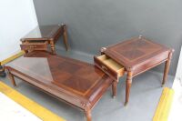 3 Contemporary Coffee Tables with Shaped Glass Covers & Brass Ringed Feet - 3