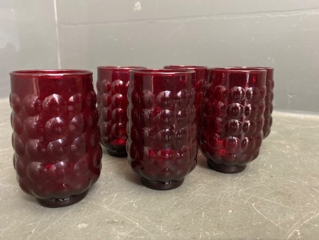 Set of 6 Anchor Hocking Ruby red bubble tumblers