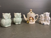 4 cute collectable owls (one teapot)